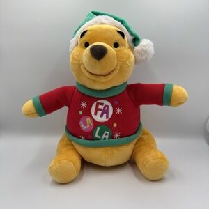 Disney Winnie The Pooh Fa La La Holiday Christmas Plush with Sweater & Santa Hat